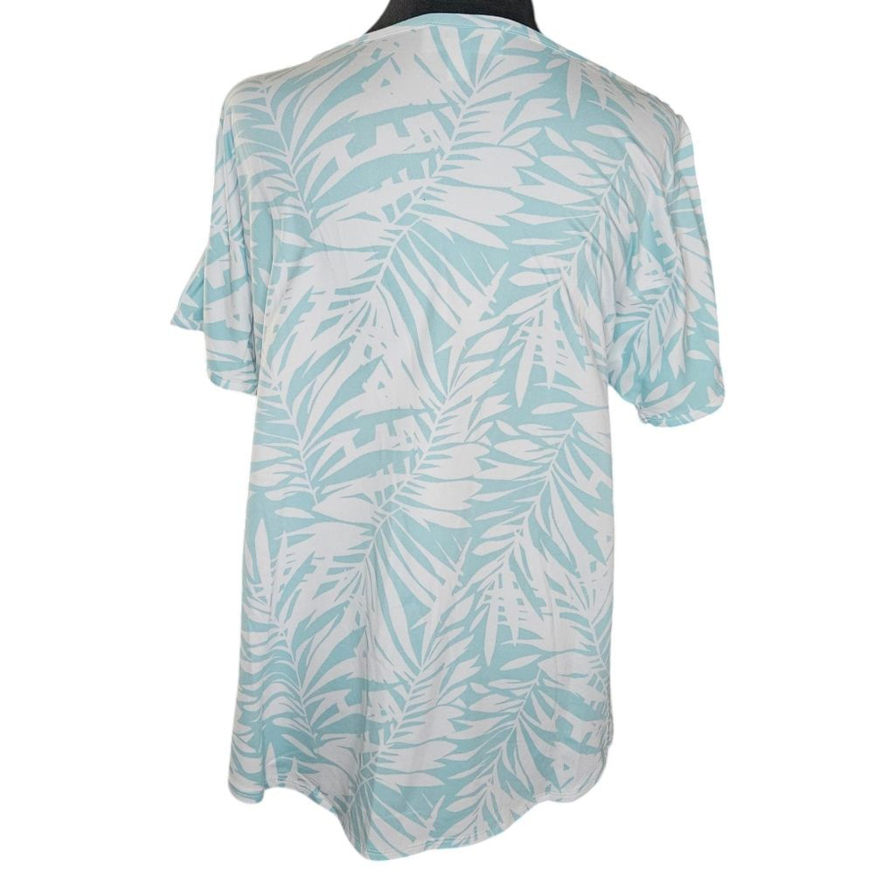 Stan Herman Small Petite Aqua Blue Palm Breeze Soft Lounge Pajama Shirt - Picture 3 of 6